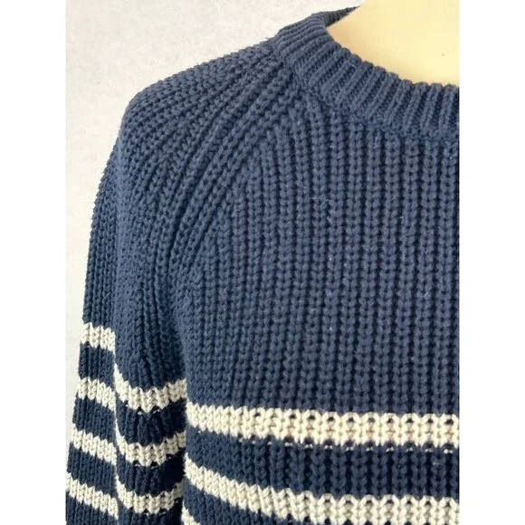 J. Crew Knit Sweater Womens M Crew Neck Cotton Navy White Striped - Picture 6 of 12